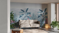 Lush blue tropical foliage wallpaper
