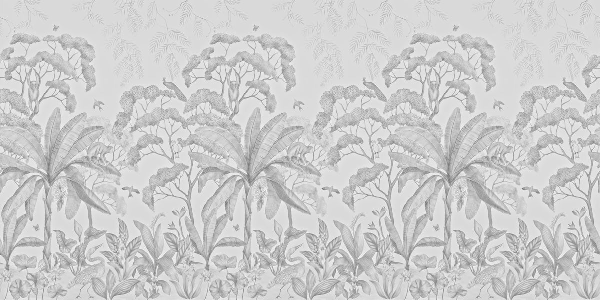 Black and White Jungle Wallpaper Mural in your room — zoomed
