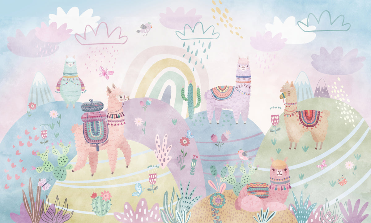 Colorful Llama Wallpaper Mural in your room