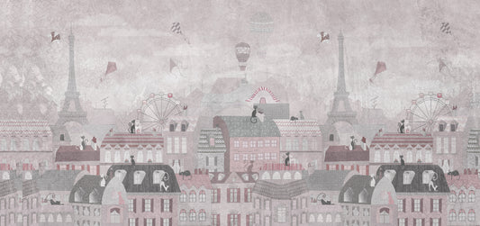 Whimsical Paris Cityscape Wall Mural