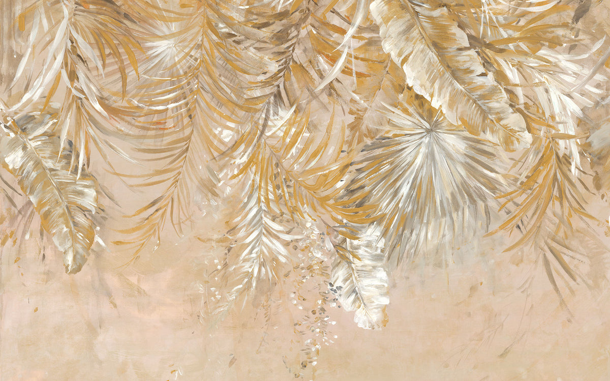 Brown Palm Leaf Wall Mural in your room — zoomed