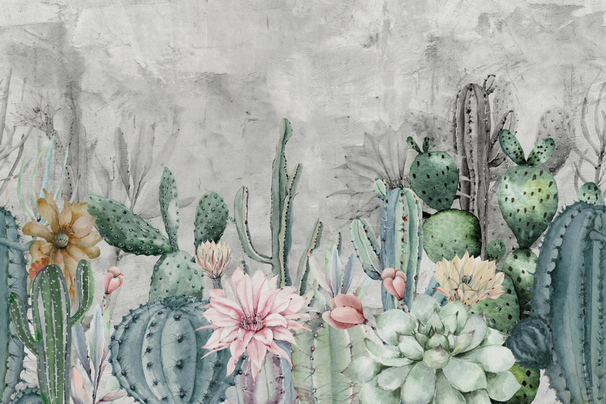 Watercolor Cactus Wall Mural in your room