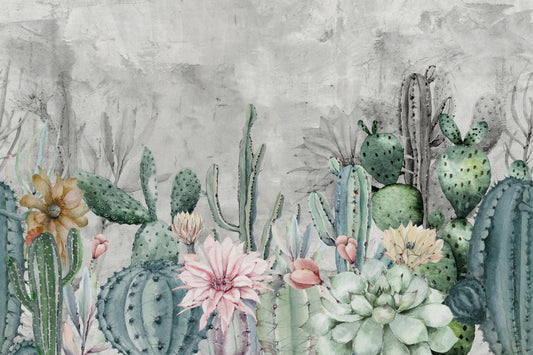 Watercolor Cactus Wall Mural