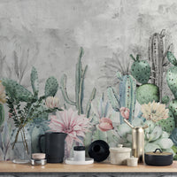 Soft tone desert plant wall covering
