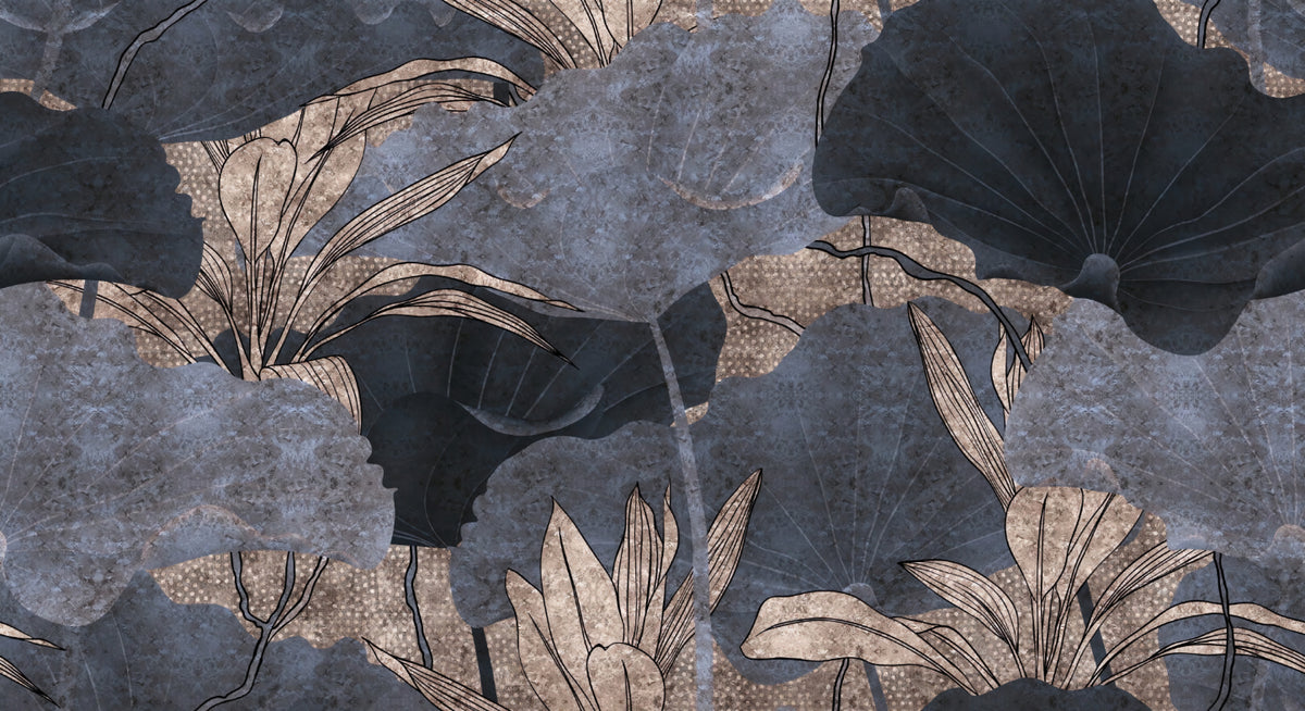 Modern Botanical Grey Leaf Wall Mural