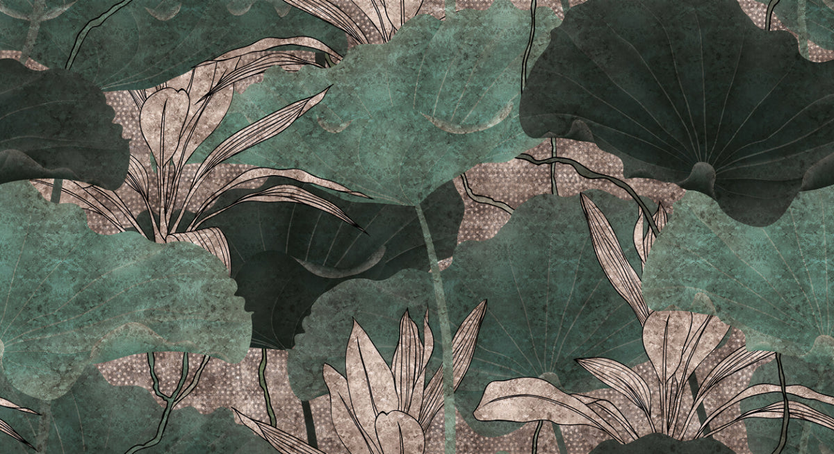 Botanical Green Leaf Wall Mural in your room — zoomed