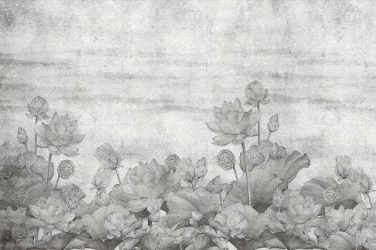 Grayscale Lotus Flower Wall Mural