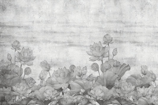 Grayscale Lotus Flower Wall Mural