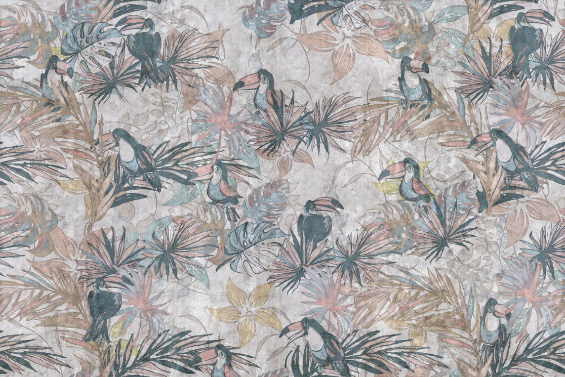 Vintage Tropical Toucan Wall Mural in your room — zoomed