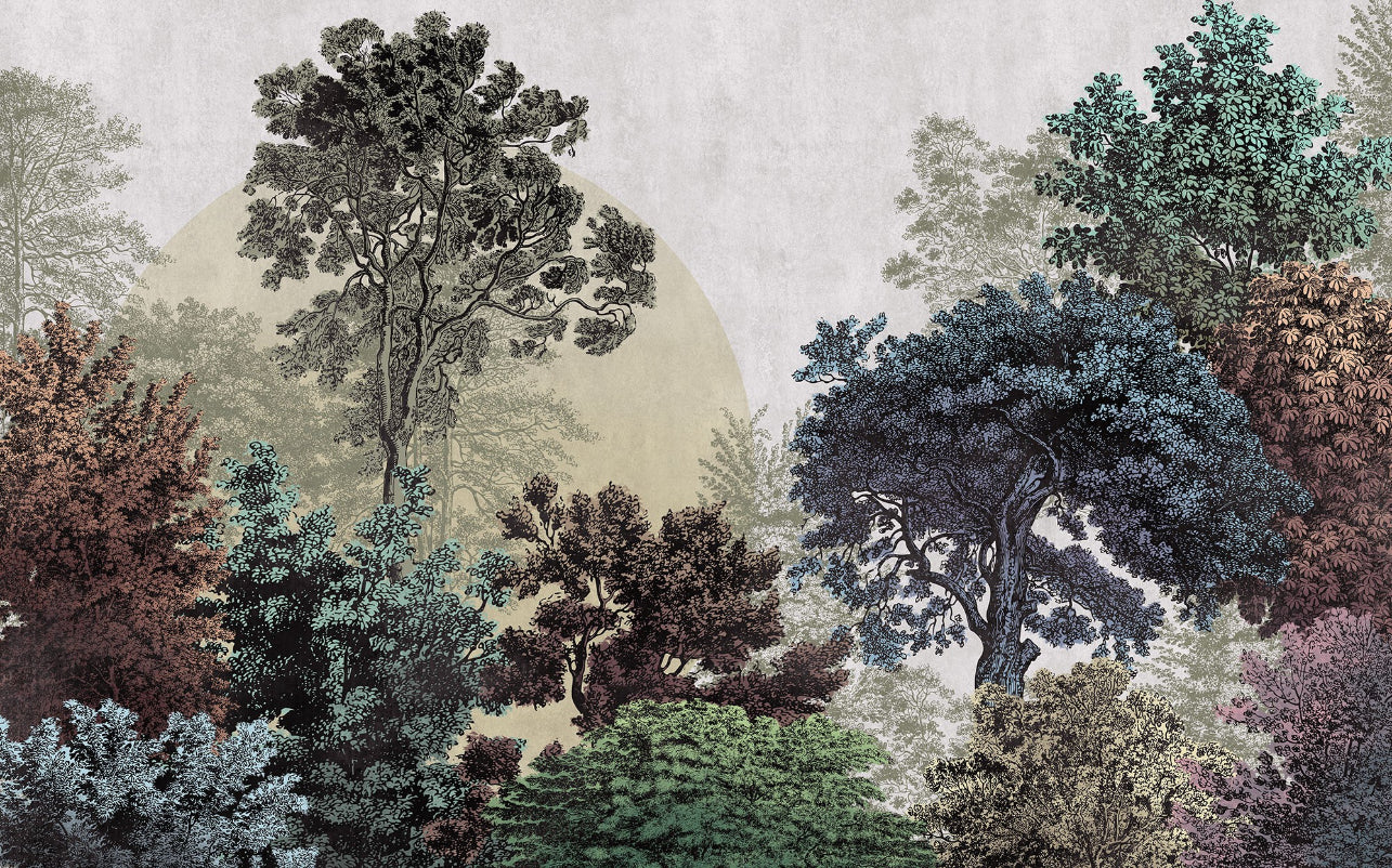 Colorful Illustrated Forest Wall Mural