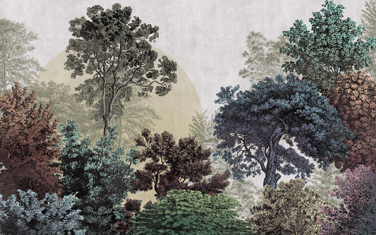 Colorful Illustrated Forest Wall Mural