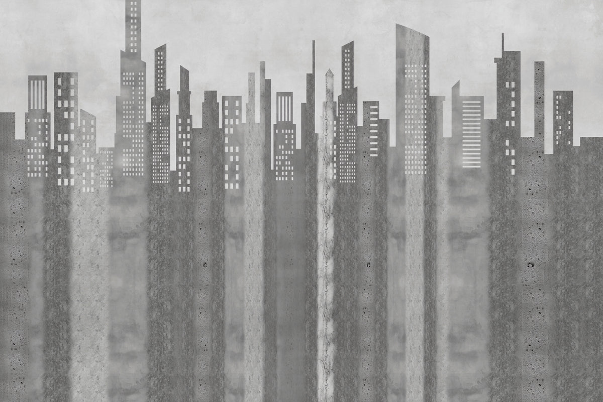 Grayscale Urban Cityscape Wall Mural in your room