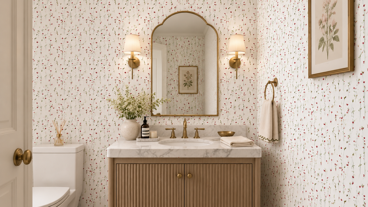 Dainty Scarlet Blooms Wallpaper⁠