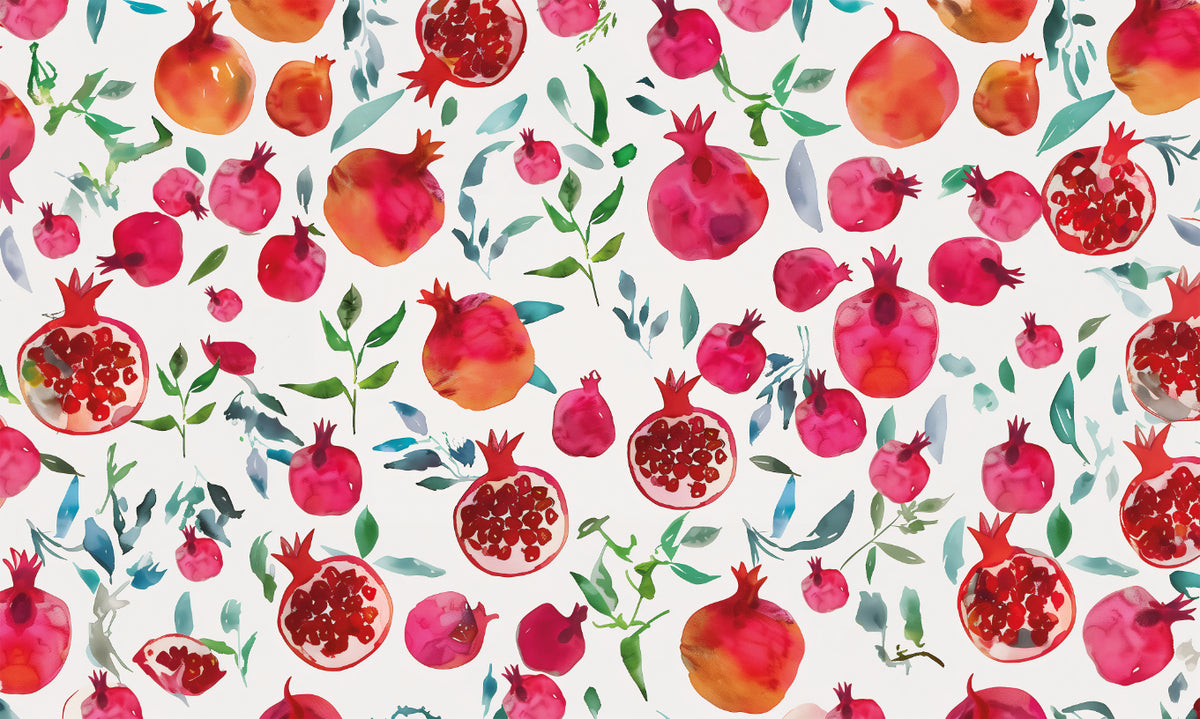 Pomegranate Bliss Watercolor Wallpaper in your room — zoomed