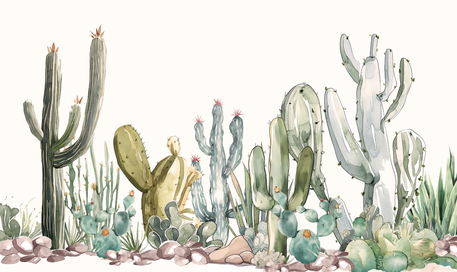 Watercolor Prickle Desert Cactus Wallpaper
