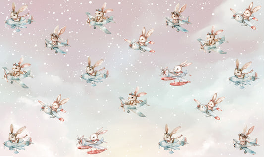 Watercolor cats flying while holding a bunch of balloons