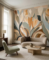 Muted clay tones lift the Emils Bloom wall mural inside the Living room.