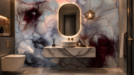 Flowing Obsidian and Blush Mist Wall Mural