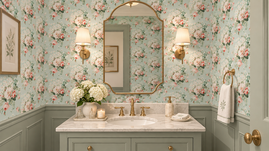 Romantic Rose & Daisy Garden Wallpaper⁠