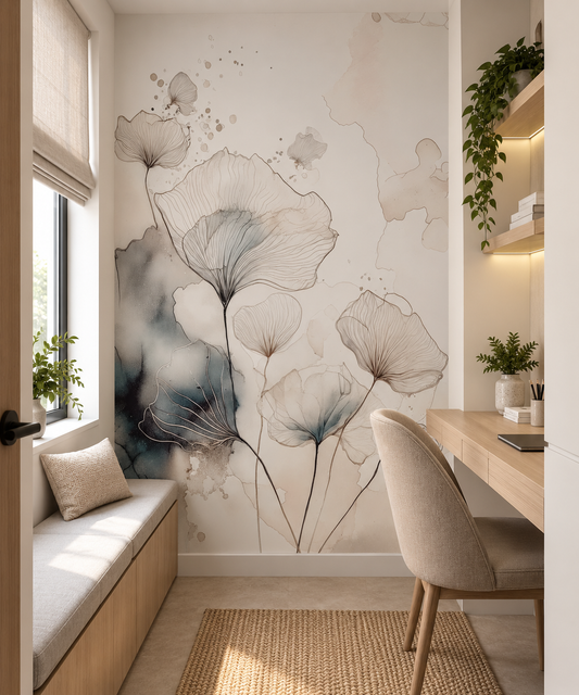 Fine Ink Wash Flowers Wall Mural