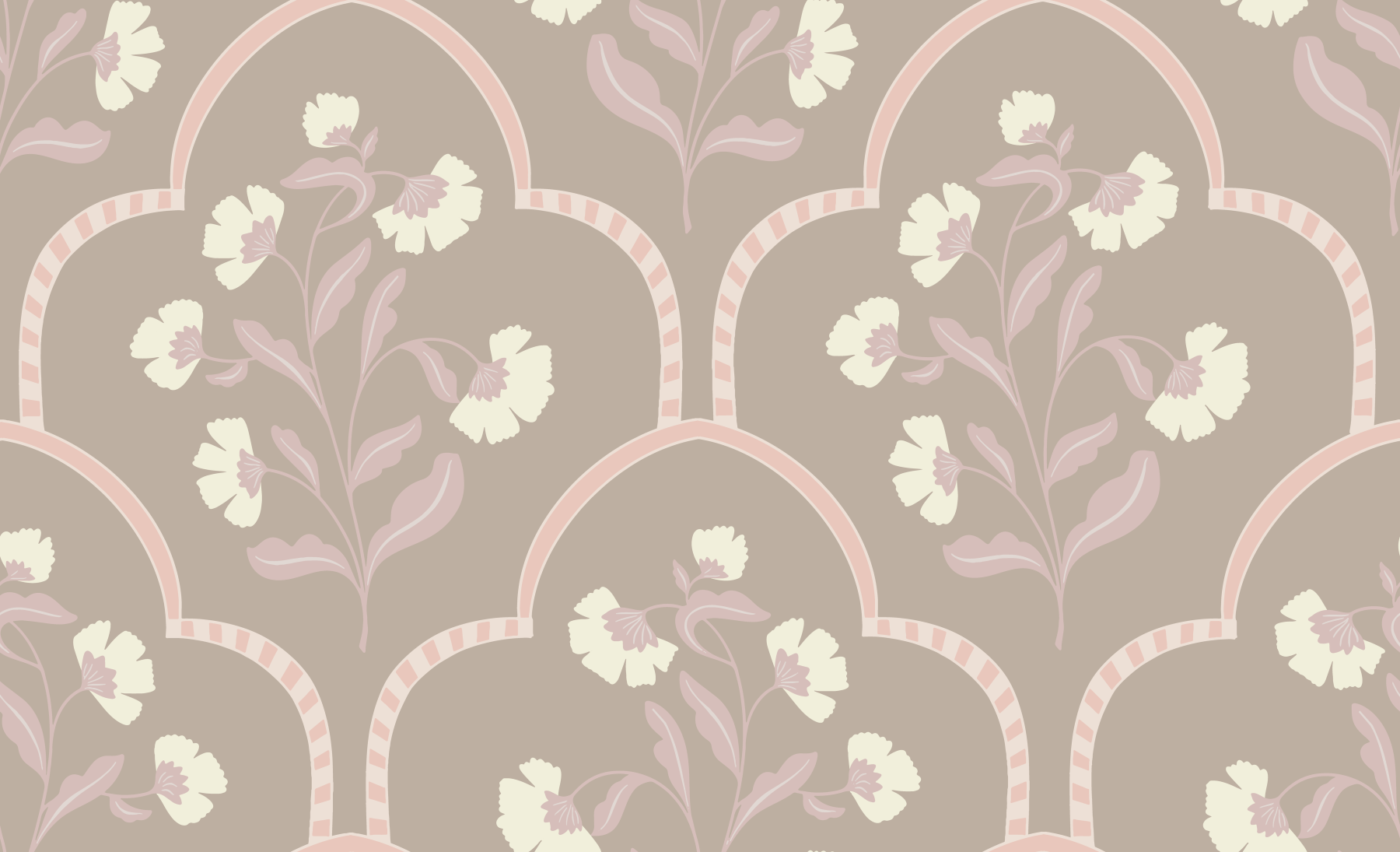 Monochrome taupe background highlights Garden Trellis charming wallpaper.