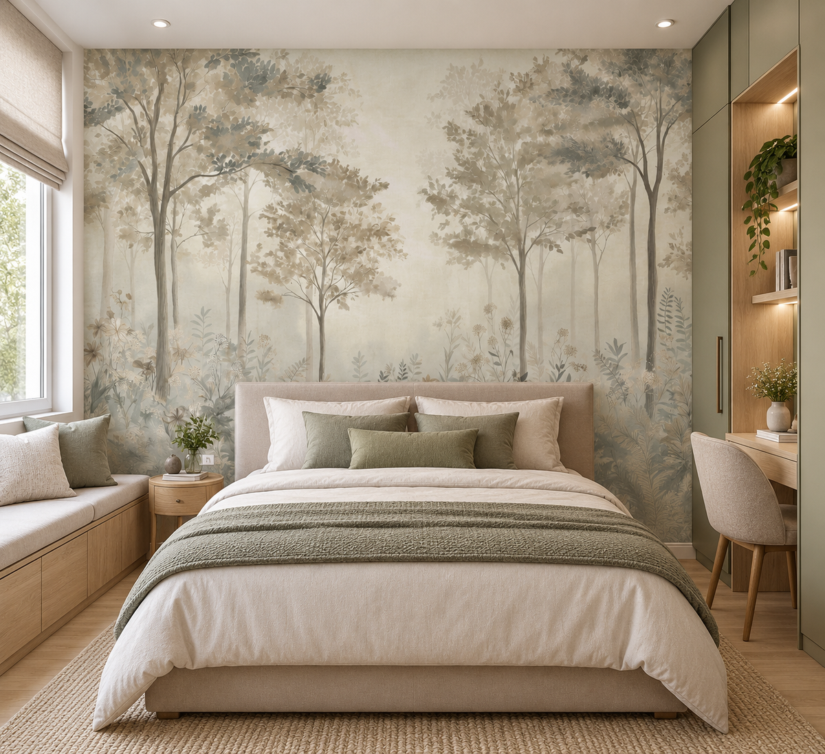 Scandinavian forest – Dusty Green Wall Mural