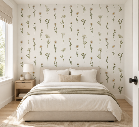Soft White Wildflower Wallpaper