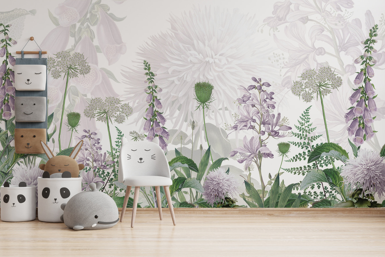 Foxglove Purple color Flowers wallpaper mural