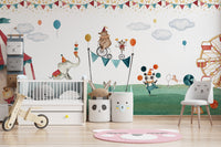 Kids room circus wallpaper mural with bear and fun design
