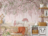 Unicorn Forest Pink Wallpaper Mural - Giffywalls