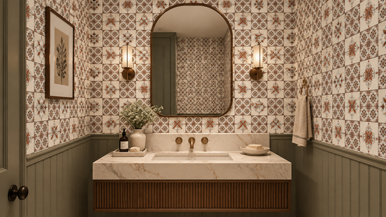 Mediterranean Tile Rustic Charm Terracotta & Burnt Orange Wallpaper⁠