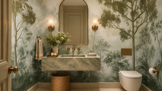 Misty Green Forest Wall Mural
