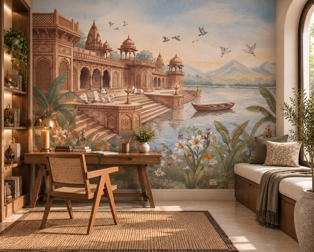 The Sacred Ghats at Dawn Wall Mural-RJM11