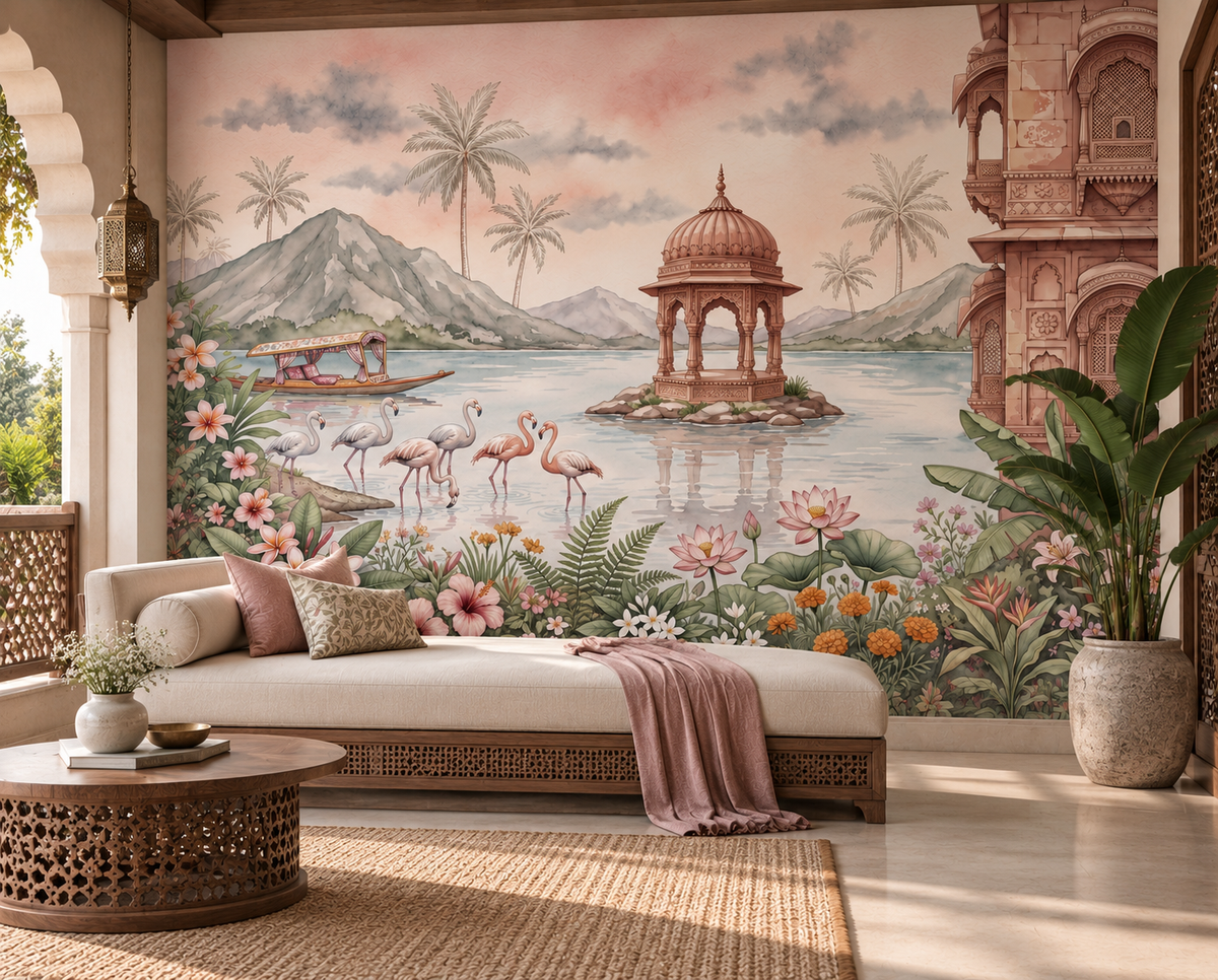The Flamingo Lake Pavilion Wall Mural-RJM15