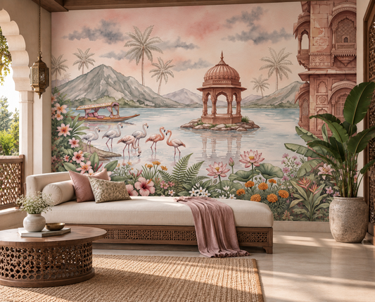 The Flamingo Lake Pavilion Wall Mural-RJM15
