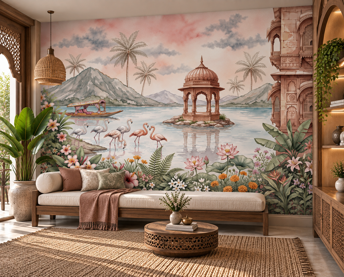 The Flamingo Lake Pavilion Wall Mural-RJM15