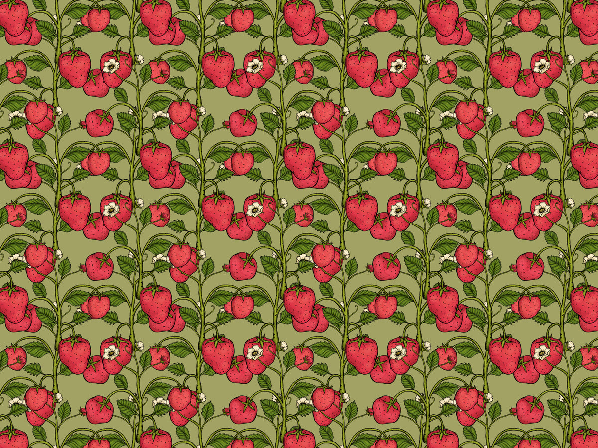 Trailing Strawberries Pink and Green Color Wallpaper in your room