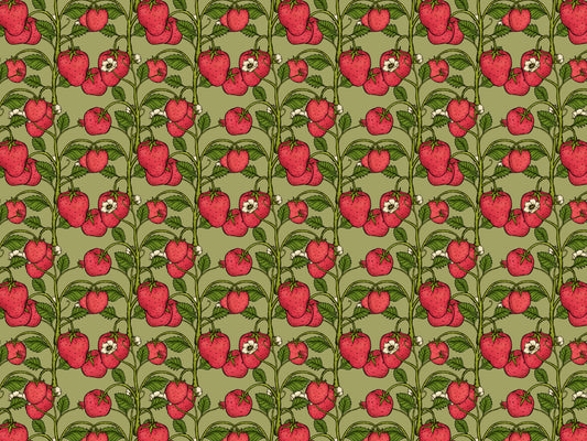 Trailing Strawberries Pink and Green Color Wallpaper