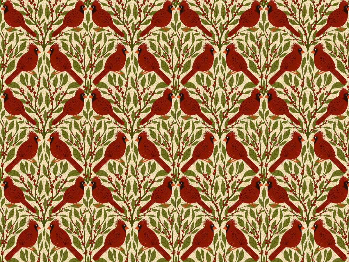 Vintage Red Cardinals Wallpaper Murals in your room — zoomed