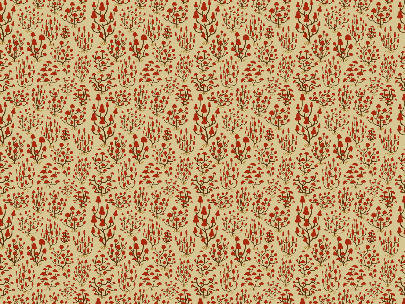 Ditsy Mushrooms Red Wallpaper
