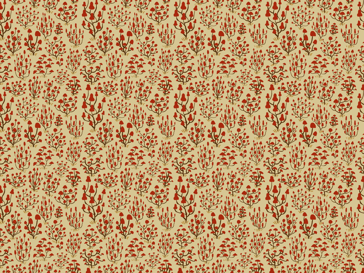 Ditsy Mushrooms Red Wallpaper in your room