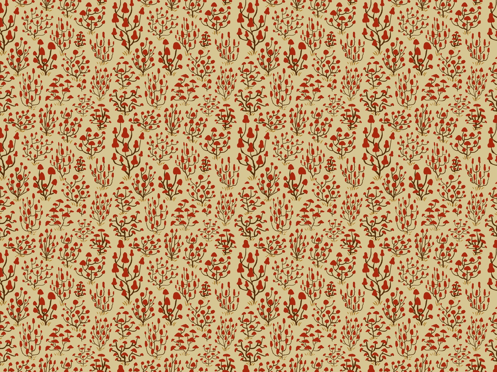 Ditsy Mushrooms Red Wallpaper
