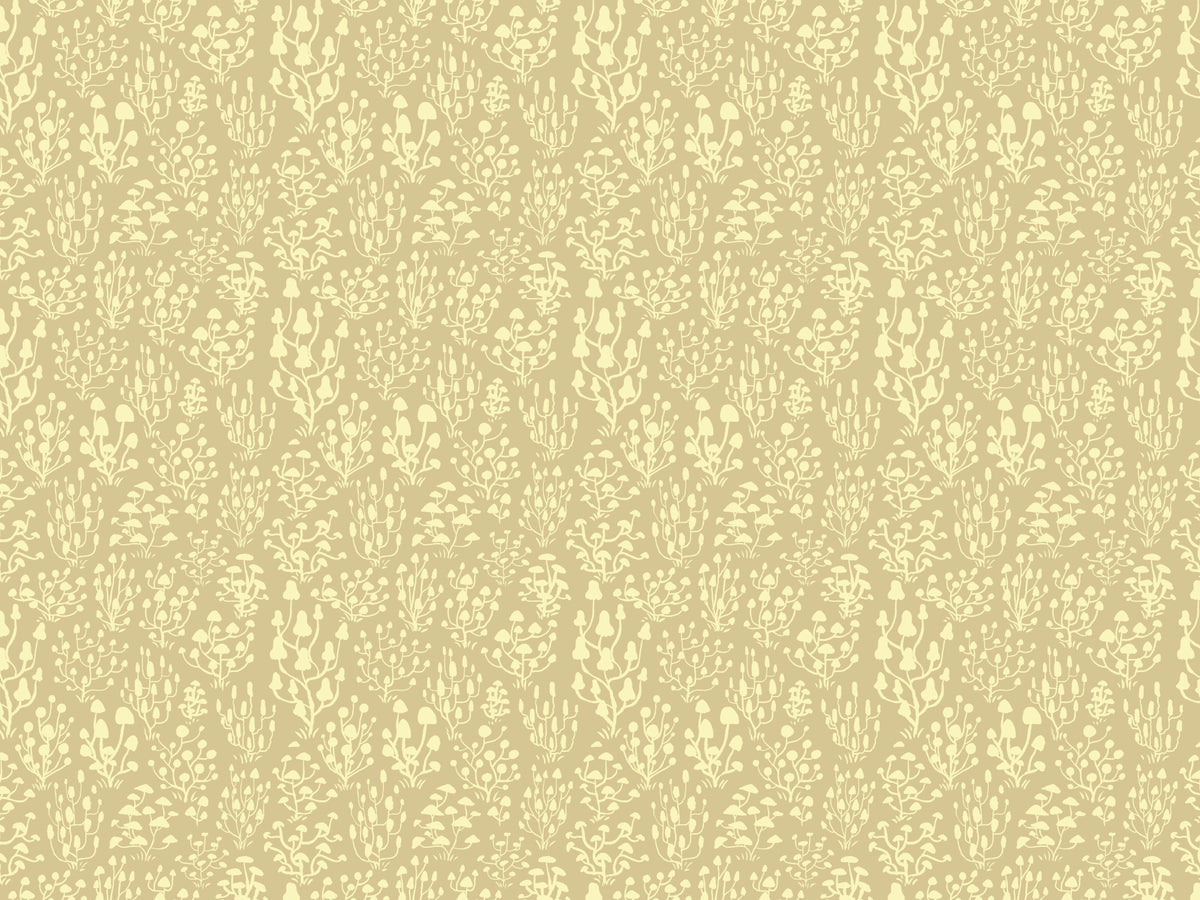 Ditsy Mushrooms Yellow Wallpaper in your room