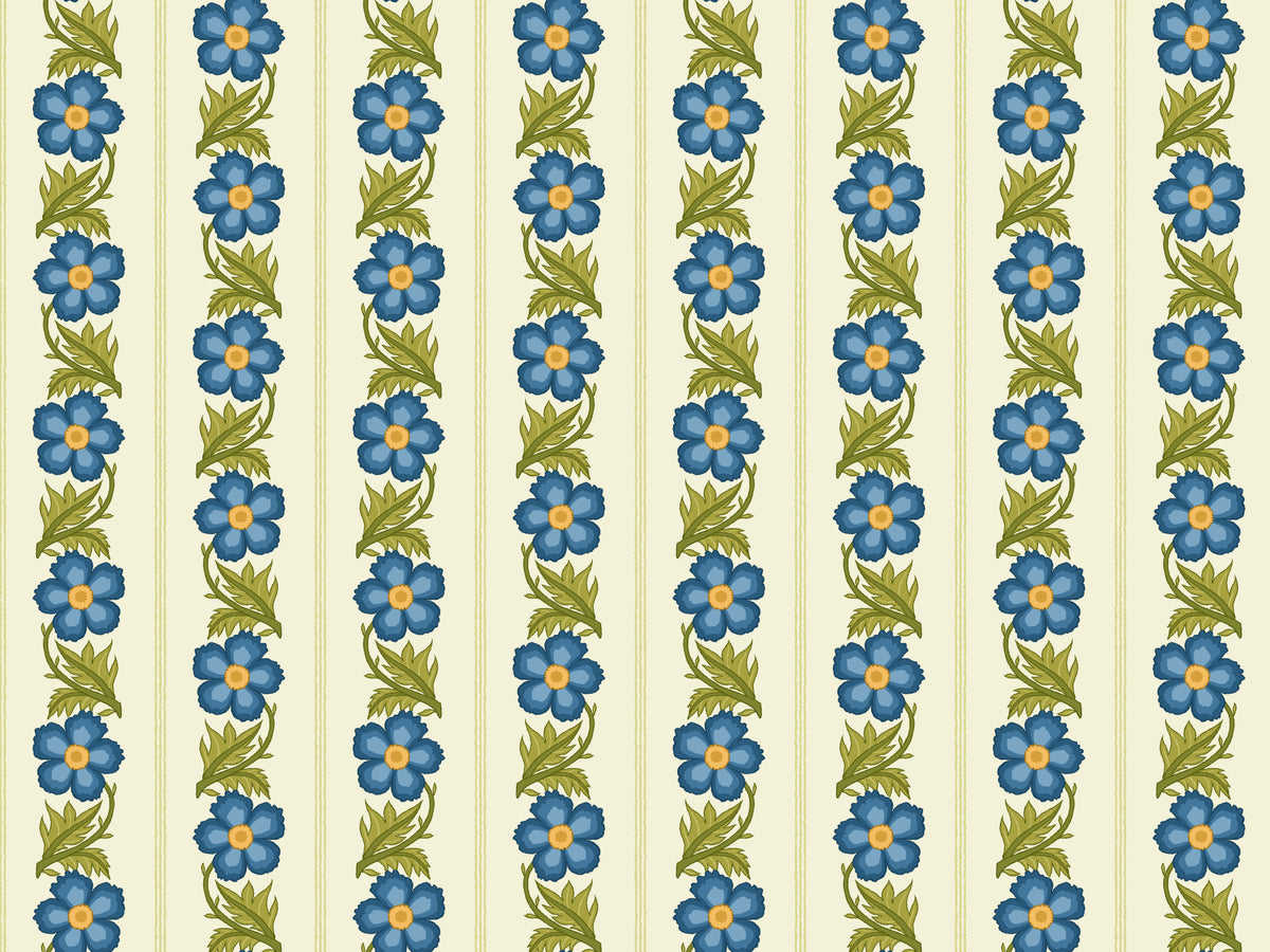 Floral Stripe Blue Wallpaper in your room