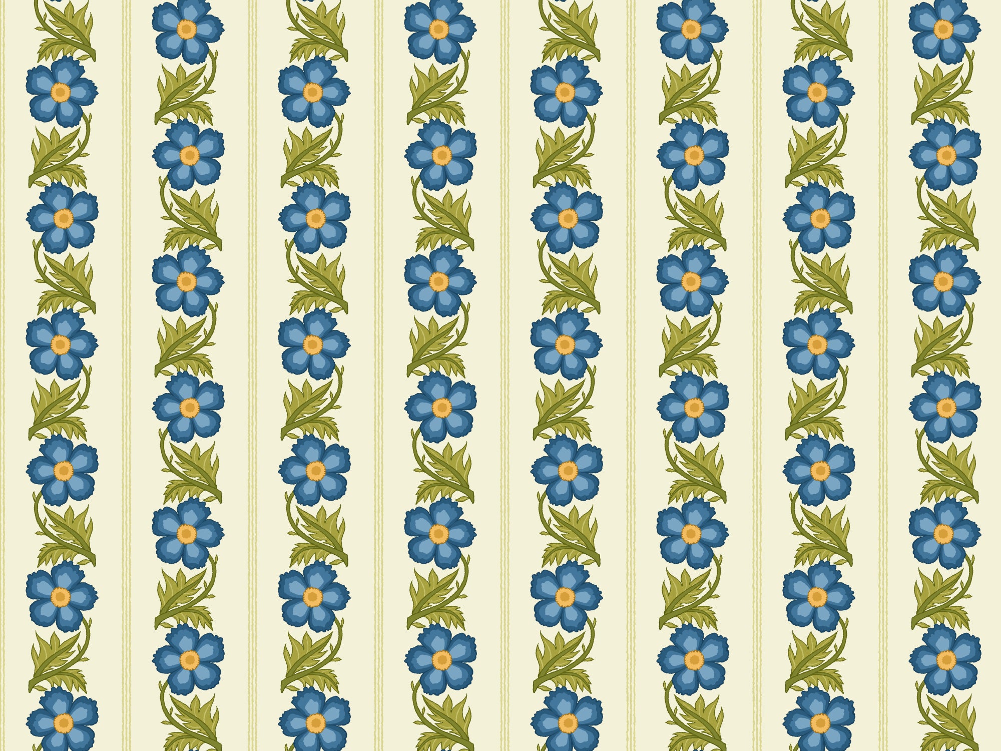 Floral Stripe Blue Wallpaper