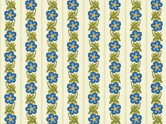 Floral Stripe Blue Wallpaper