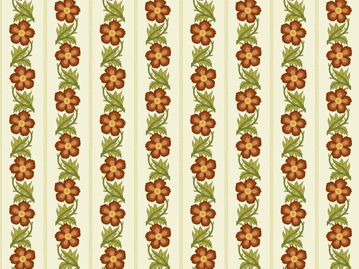 Floral Stripe Red Wallpaper in your room — zoomed