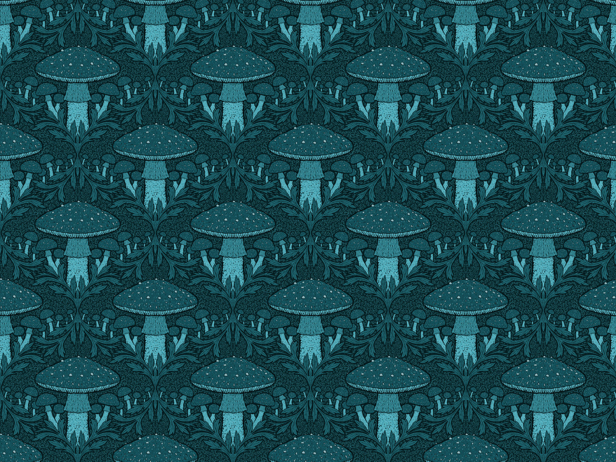 Heritage Mushroom Blue Wallpaper in your room — zoomed