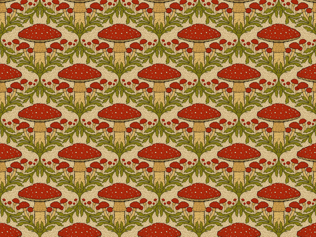 Heritage Mushroom Red Wallpaper in your room — zoomed