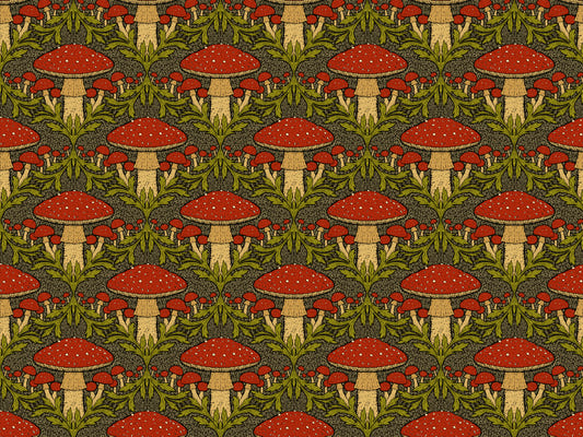 Deep Red Heritage Mushroom Wallpaper